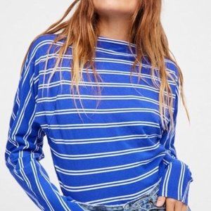 Free People Blue Long-Sleeve Mock neck Admore Top Size Small